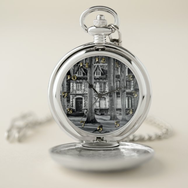 Snow Covered Haunted House Pocket Watch (Inside)