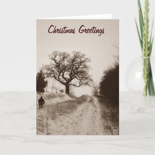 snow covered lane in rural England at christmas Holiday Card