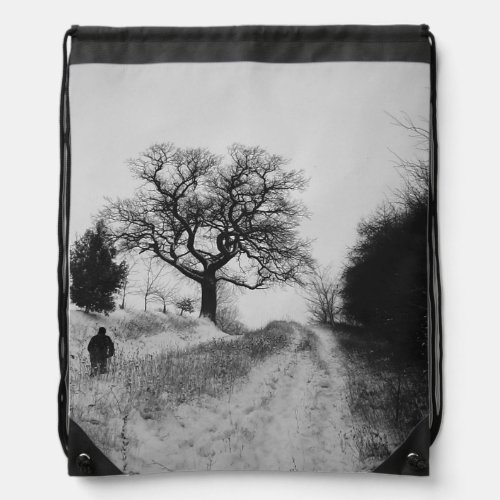 snow covered lane in rural england photo messenger drawstring bag