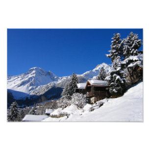 Snow-covered log cabins in Switzerland Photo Print