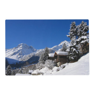 Snow-covered log cabins in Switzerland Placemat