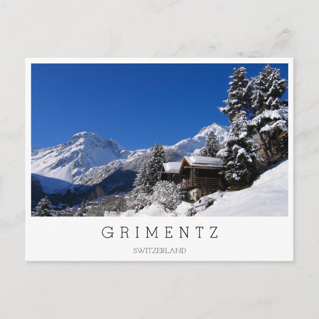 Snow-covered log cabins in Switzerland Postcard (Front)