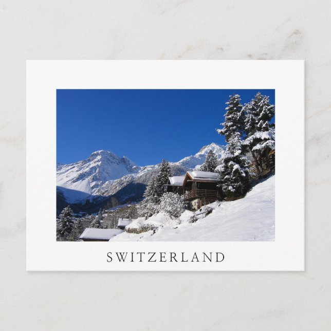 Snow-covered log cabins in Switzerland Postcard (Front)