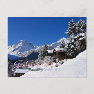 Snow-covered log cabins in Switzerland Postcard