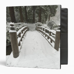 Snow-covered moon bridge, Japanese Garden 3 Ring Binder