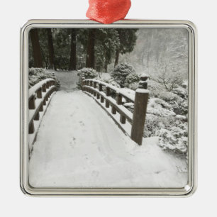 Snow-covered moon bridge, Japanese Garden Metal Ornament