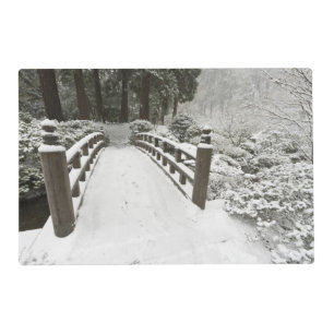 Snow-covered moon bridge, Japanese Garden Placemat