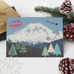 Snow Covered Mount Rainier Christmas Holiday Card