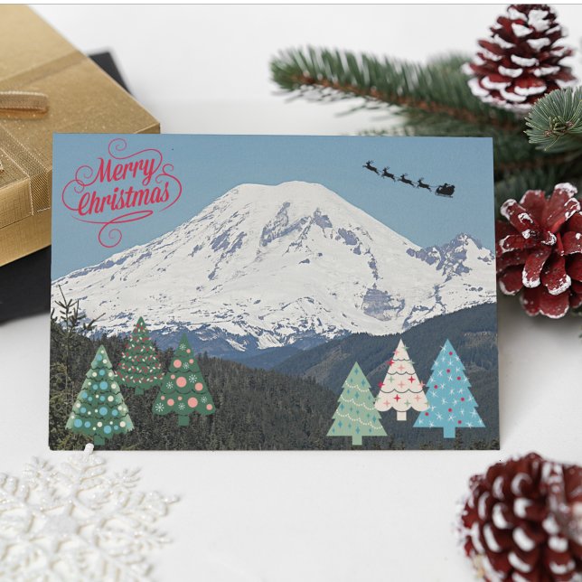 Snow Covered Mount Rainier Christmas Holiday Card (In Situ)
