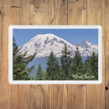 Snow Covered Mount Rainier Landscape Acrylic Tray by northwestphotos at Zazzle
