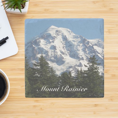 Snow Covered Mount Rainier Landscape Stone Coaster