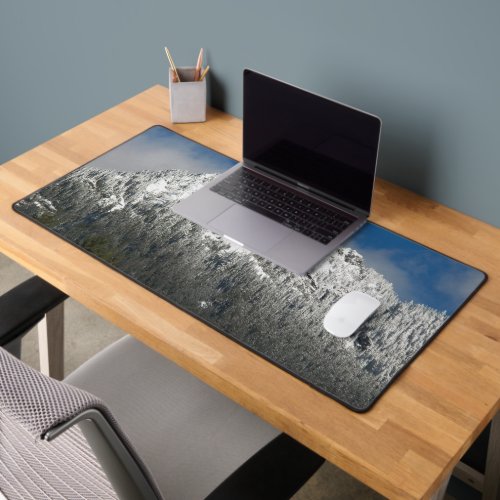 Snow Covered Mountain and Forest Landscape Desk Mat