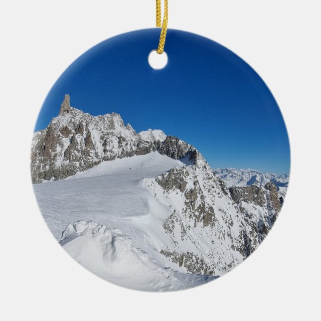 Snow covered mountain Christmas tree ornament (Front)