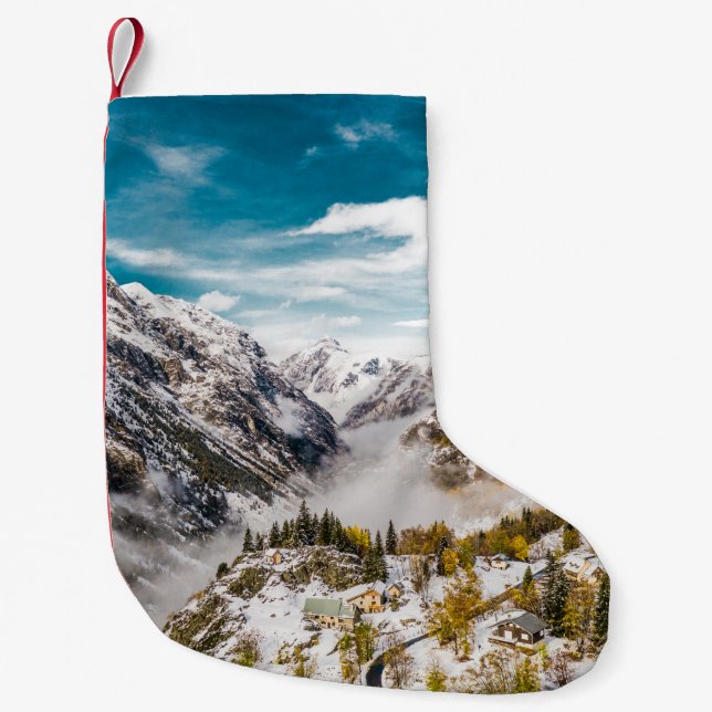 SNOW COVERED MOUNTAIN DURING DAYTIME SMALL CHRISTMAS STOCKING (Front)