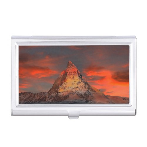 Snow Covered Mountain Pre Twilight Business Card Case