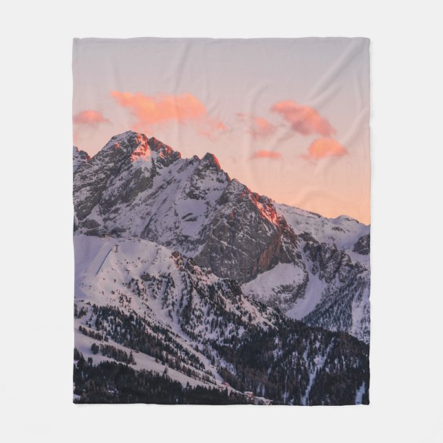 SNOW COVERED MOUNTAIN UNDER CLOUDY SKY DURING DAYT FLEECE BLANKET (Front)