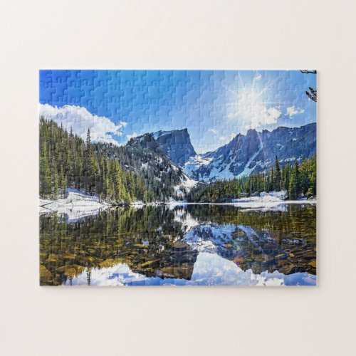 Snow Covered Mountains Crystal Clear Lake Nature Jigsaw Puzzle