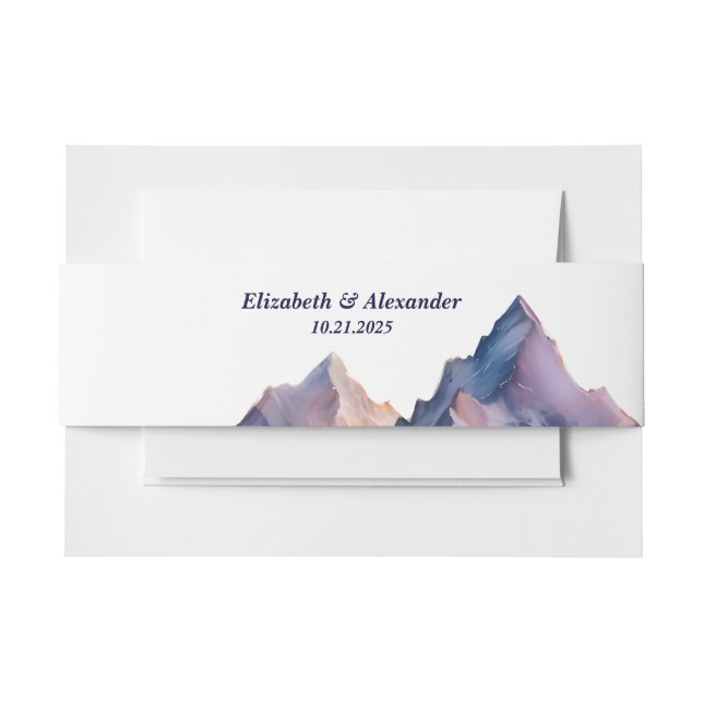 Snow covered mountains landscape wedding invitation belly band (Front Example)