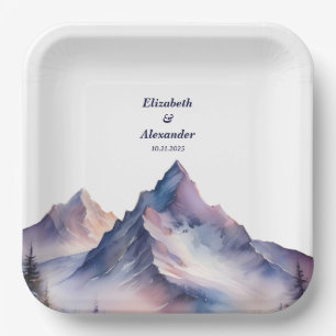 Snow covered mountains landscape wedding paper plates