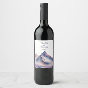 Snow covered mountains landscape wedding wine label