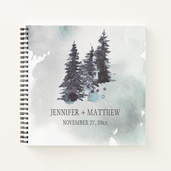 Snow Covered Mountains Pine Trees Wedding Guest Notebook