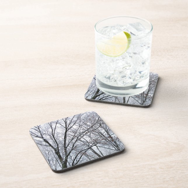 Snow-covered Oak Tree Drink Coaster (Right Side)