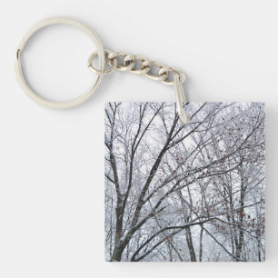 Snow-covered Oak Tree Keychain