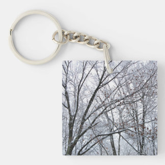 Snow-covered Oak Tree Keychain