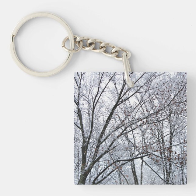 Snow-covered Oak Tree Keychain (Front)