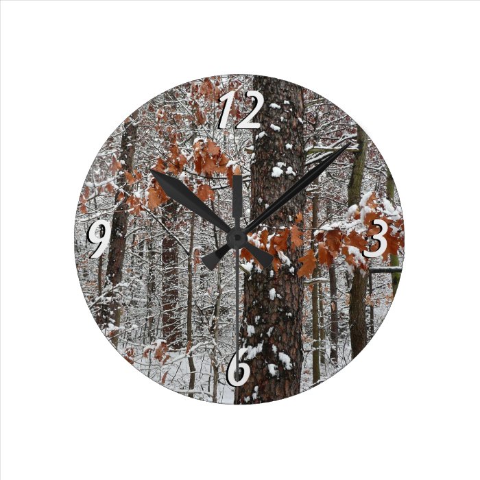 Snow Covered Oak Trees Wall Clock