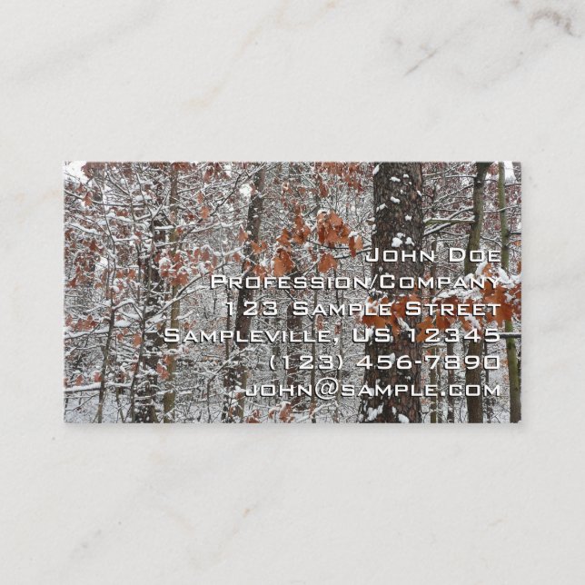 Snow Covered Oak Trees Winter Nature Photography Business Card (Front)