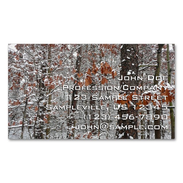 Snow Covered Oak Trees Winter Nature Photography Business Card Magnet (Front)