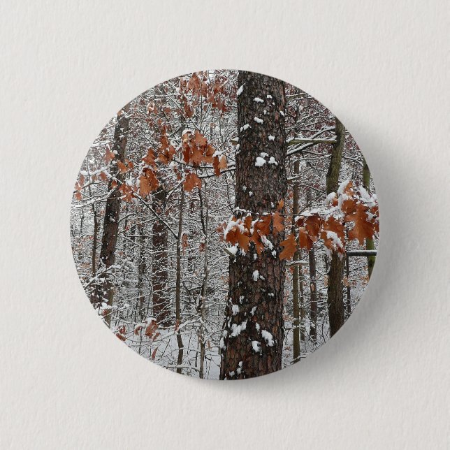Snow Covered Oak Trees Winter Nature Photography Button (Front)