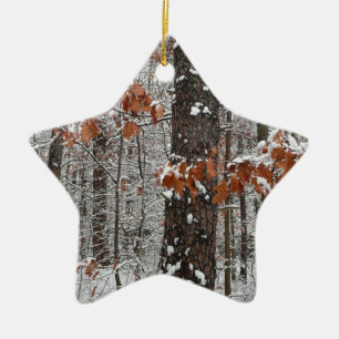 Snow Covered Oak Trees Winter Nature Photography Ceramic Ornament