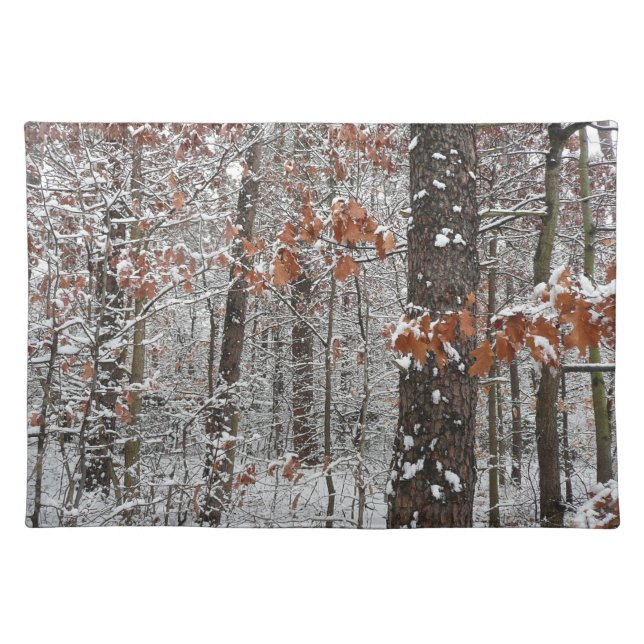 Snow Covered Oak Trees Winter Nature Photography Cloth Placemat (Front)