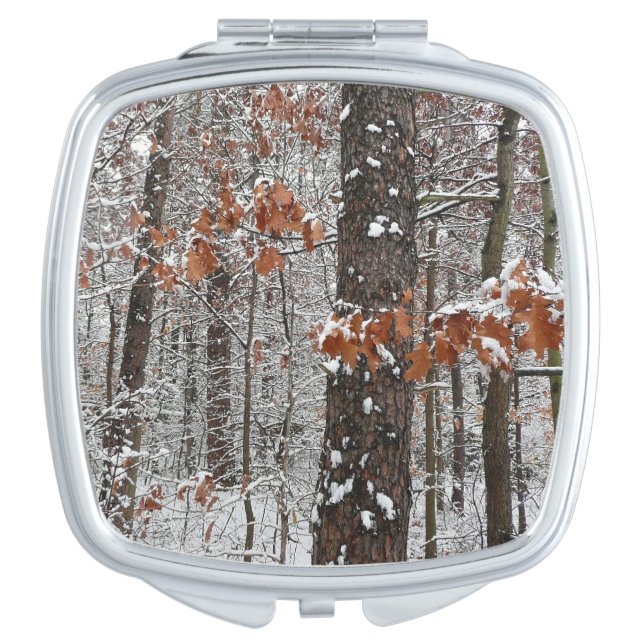 Snow Covered Oak Trees Winter Nature Photography Compact Mirror (Front)