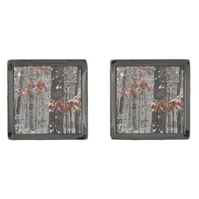Snow Covered Oak Trees Winter Nature Photography Cufflinks (Front)