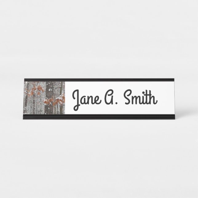 Snow Covered Oak Trees Winter Nature Photography Desk Name Plate (Front)
