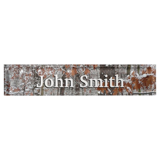 Snow Covered Oak Trees Winter Nature Photography Desk Name Plate (Front)