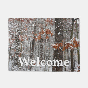 Snow Covered Oak Trees Winter Nature Photography Doormat