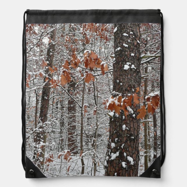 Snow Covered Oak Trees Winter Nature Photography Drawstring Bag (Front)