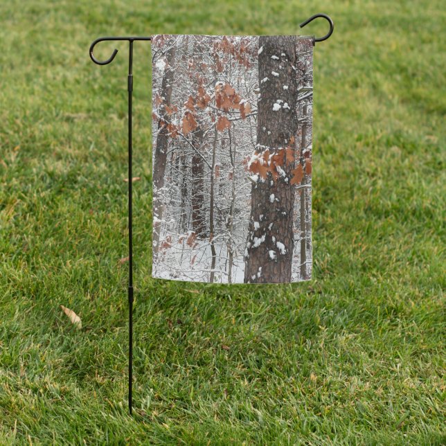 Snow Covered Oak Trees Winter Nature Photography Garden Flag (In SItu)