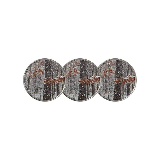 Snow Covered Oak Trees Winter Nature Photography Golf Ball Marker (3 Up)