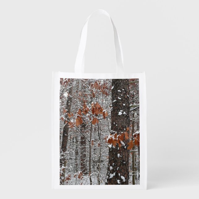 Snow Covered Oak Trees Winter Nature Photography Grocery Bag (Front)