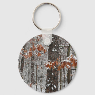Snow Covered Oak Trees Winter Nature Photography Keychain