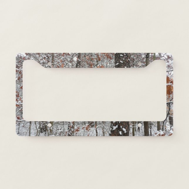 Snow Covered Oak Trees Winter Nature Photography License Plate Frame (Front)