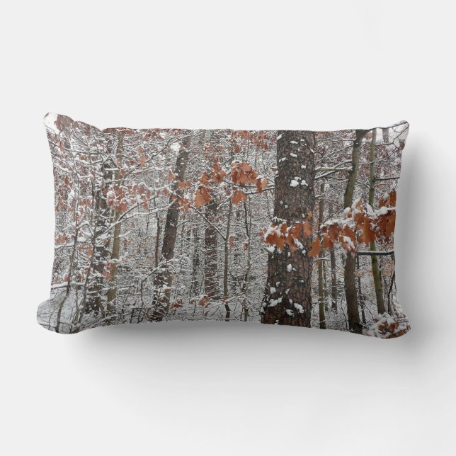 Snow Covered Oak Trees Winter Nature Photography Lumbar Pillow (Front)