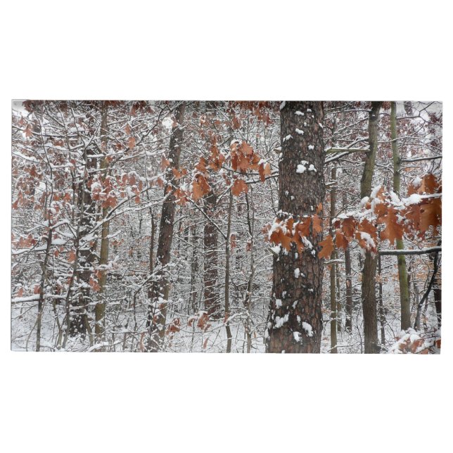 Snow Covered Oak Trees Winter Nature Photography Place Card Holder (Front)