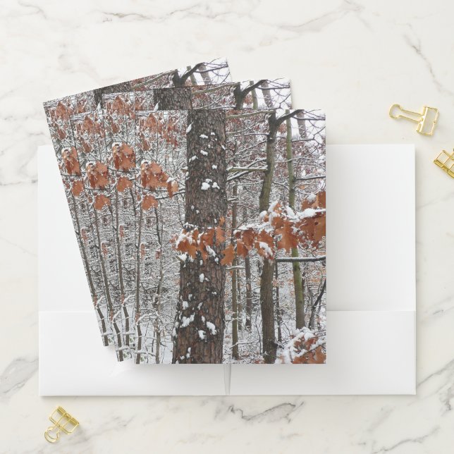Snow Covered Oak Trees Winter Nature Photography Pocket Folder (In Situ)
