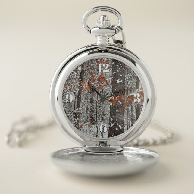 Snow Covered Oak Trees Winter Nature Photography Pocket Watch (Inside)